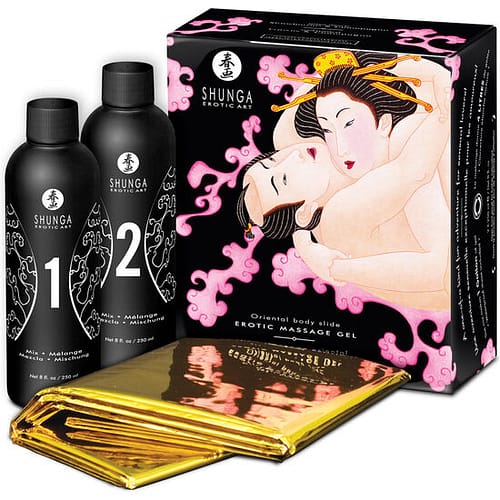 SHUNGA - ORIENTALISK EROTISK MASSAGEGEL FÖR KROPP TILL KROPP JORDGUBBAR OCH CAVA