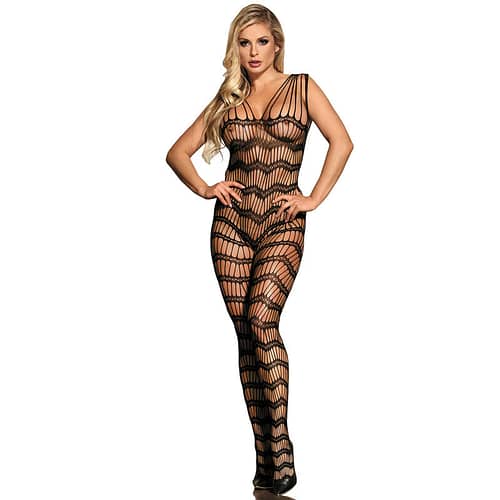 SUBBLIME - 951696 FISKNÄT GRENFRI BODYSTOCKING MED REMMAR PÅ AXLARNA SVART EN STORLEK
