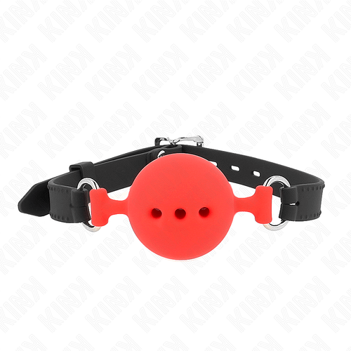 KINK - FULL SILICONE GAG 55 x 2 CM MED 5 CM BOLL STORLEK L RÖD JUSTERBAR 35-51 CM
