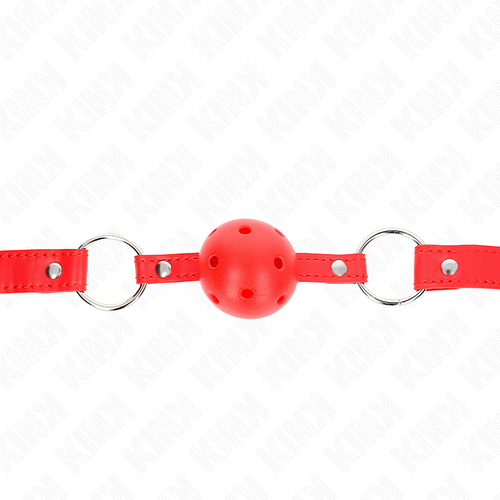 KINK - Andningsbar BOLL 4 CM GAG MED DUBBEL RIVET MODELL 1 RÖD 62,5 x 2,5 CM JUSTERBAR 42-58 CM