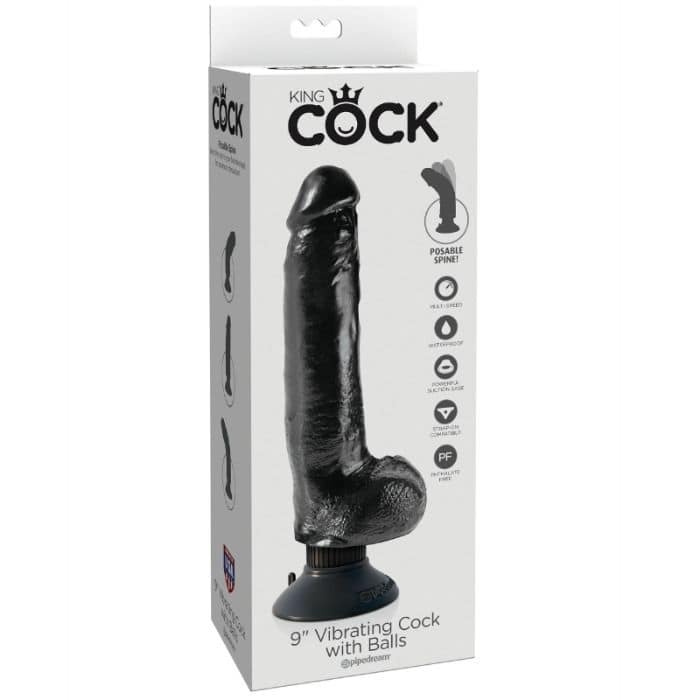 KING COCK - 23 CM VIBRATING COCK WITH BALLS BLACK - Image 2