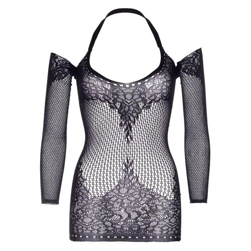 LEG AVENUE - TWIST HALTER LACE MINI DRESS ONE SIZE - Image 3