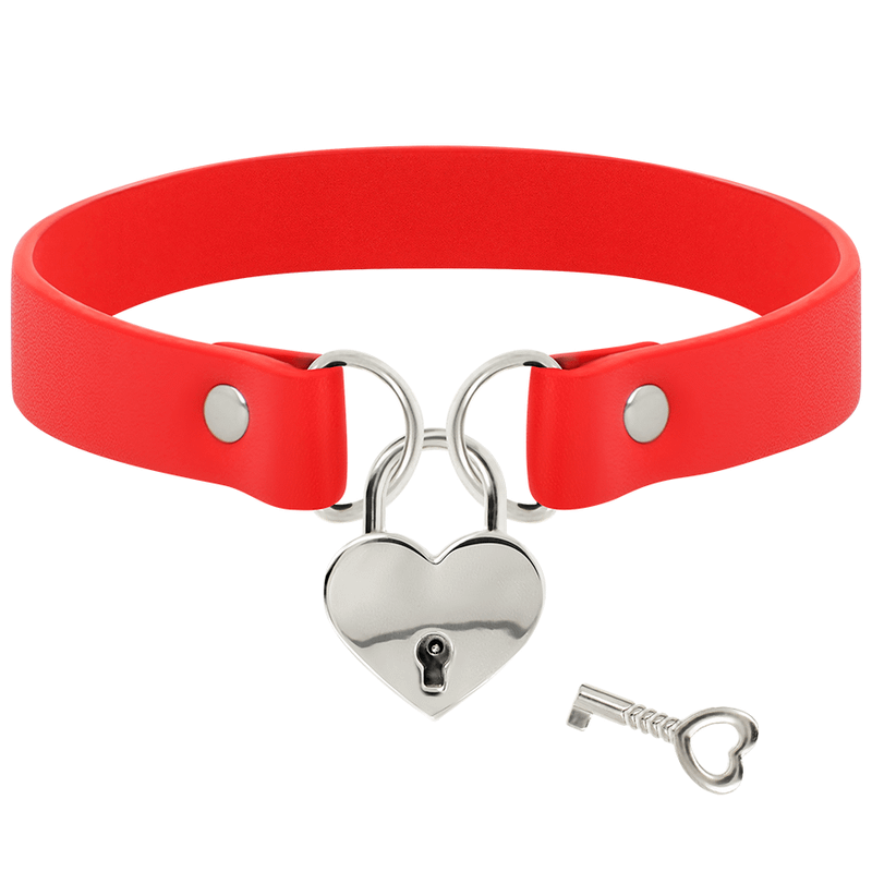 COQUETTE CHIC DESIRE - RED VEGAN LEATHER NECKLACE WITH HEART ACCESSORY WITH KEY - Image 3