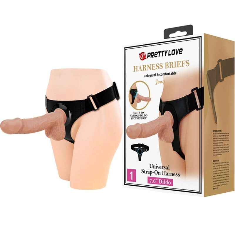PRETTY LOVE - HARNESS TROSOR UNIVERSAL HARNESS MED DILDO JERRY 21,8 CM NATURELL