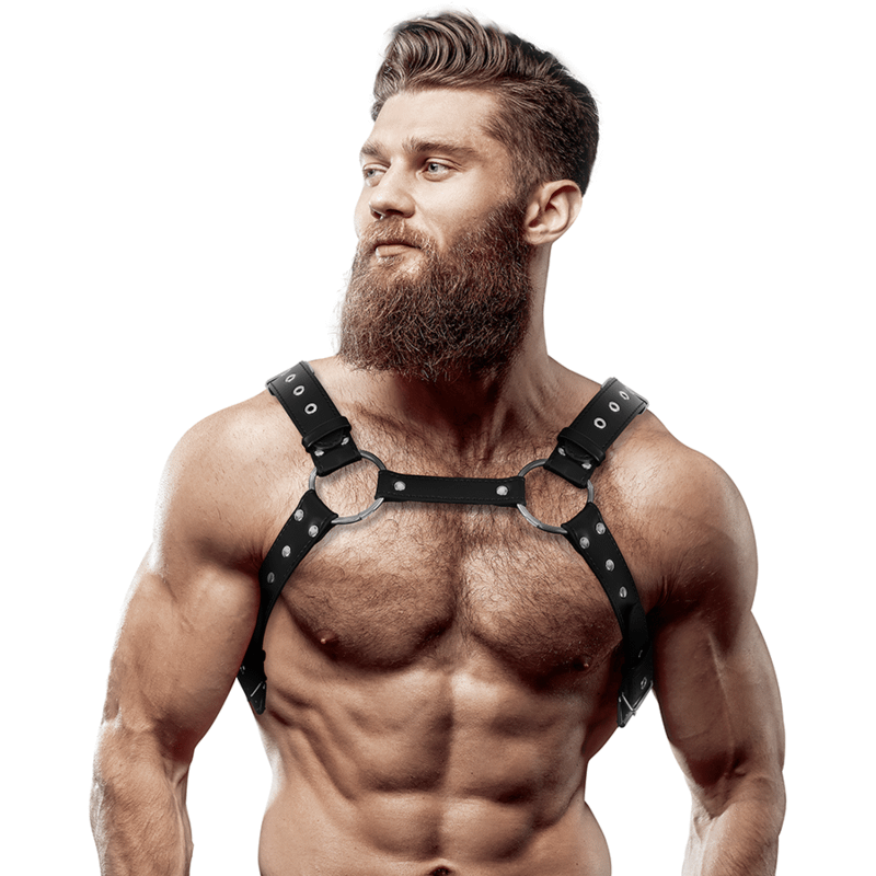 FETISH SUBMISSIVE ATTITUDE - MENS ECO-LEATHER CHEST HARNESS WITH STUDS