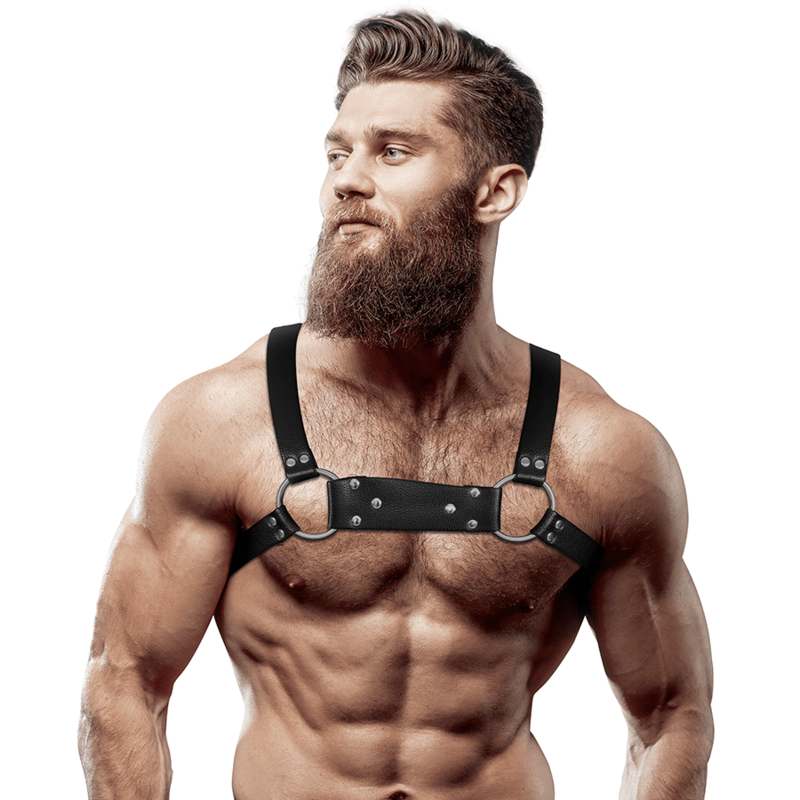 FETISH SUBMISSIVE ATTITUDE - MENS ECO-LEATHER BULLDOG CHEST HARNESS SIZE M/L