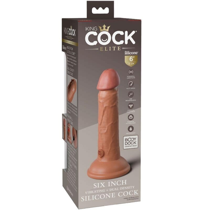 KING COCK - ELITE REALISTIC DILDO VIBRATING  SILICONE 15.2 CM CARAMEL - Image 5