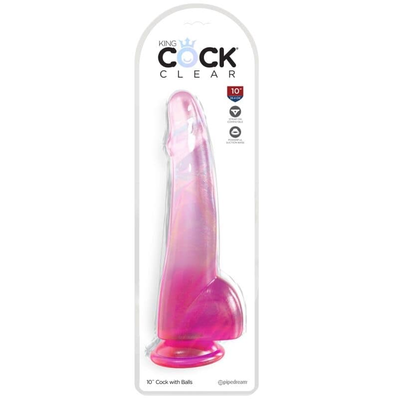 KING COCK - CLEAR DILDO WITH TESTICLES 19 CM PINK - Image 2
