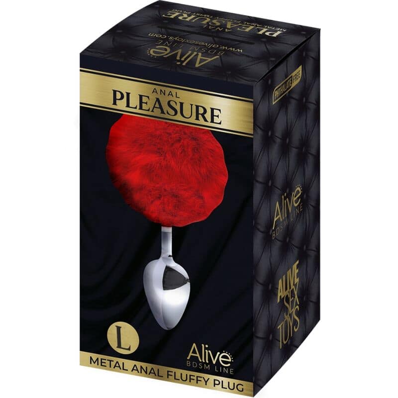 ALIVE - ANAL PLEASURE PLUG SMOOTH METAL FLUFFY RED SIZE L - Image 2