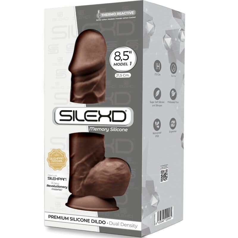 SILEXD - MODEL 1 REALISTIC PENIS PREMIUM SILEXPAN SILICONE BROWN 21.5 CM - Image 3