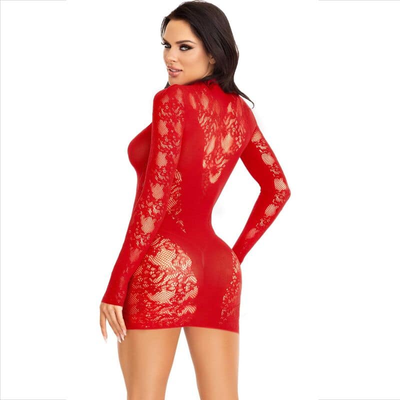 LEG AVENUE - MINI DRESS WITH LACE LONG SLEEVE RED - Bild 3