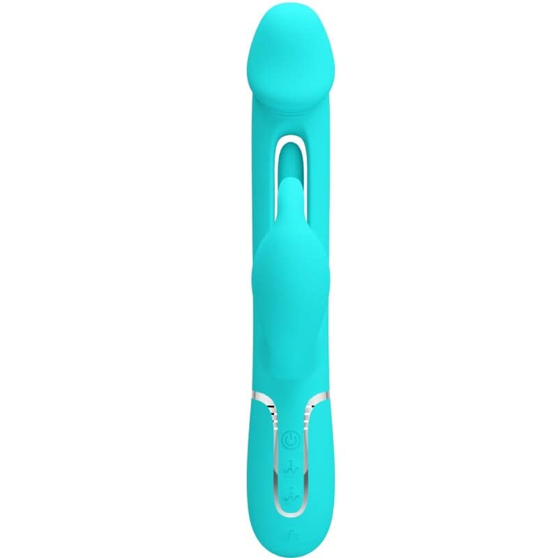 PRETTY LOVE - KAMPAS RABBIT 3 IN 1 MULTIFUNCTION VIBRATOR WITH TONGUE AQUA GREEN - Image 2