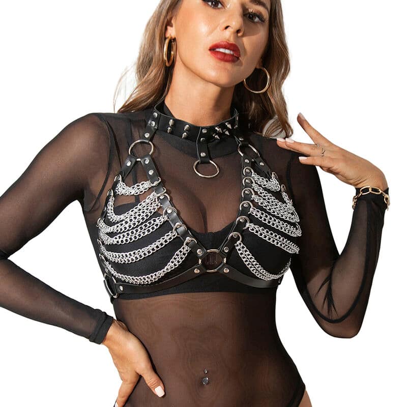 SUBBLIME - HARNESS BRA AND NECKLACE WITH CHAINS ONE SIZE - Image 2