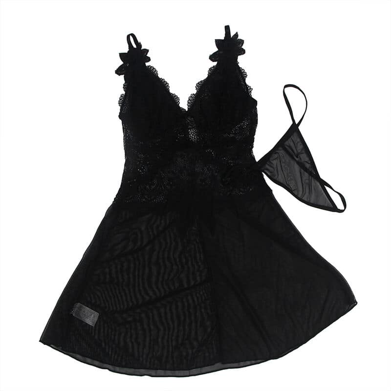 SUBBLIME - BABYDOLL TELA DE TUL DETALLE ENCAJE Y FLOR NEGRO S/M - Bild 3