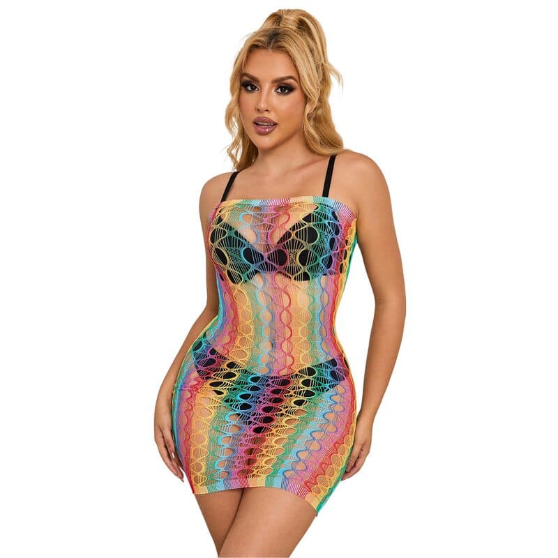 SUBBLIME - 952365 RAINBOW BARE SHOULDER FISHNET DRESS ONE SIZE - Bild 3