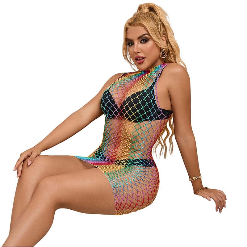 SUBBLIME - 952433 RAINBOW HIGH NECK SLEEVELESS FISHNET DRESS ONE SIZE - Image 3