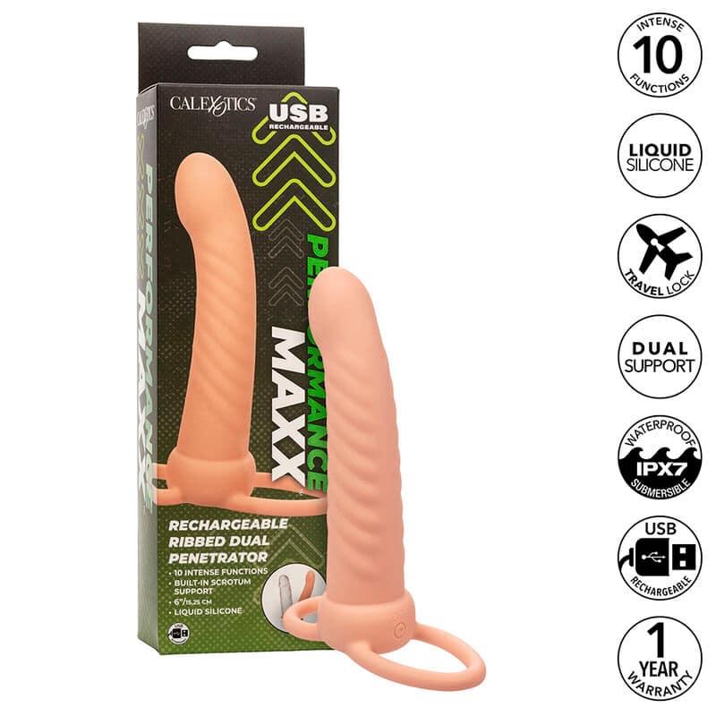 CALEXOTICS - MAXX RIBBAD DUBBEL PENETRATOR 10 VIBRATIONER KÖTT