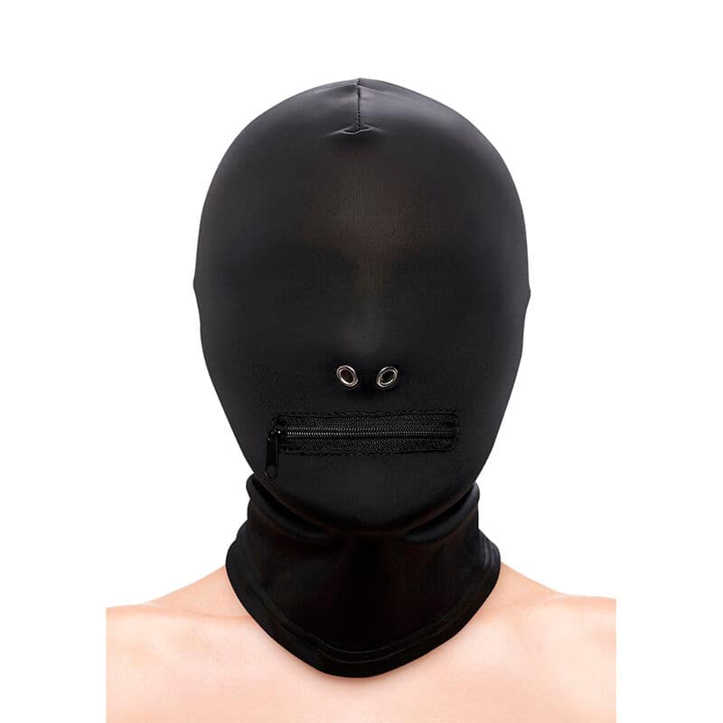 NS NOVELTIES - FETISH  FASHION CLOSED ZIPPERED MOUTH HOOD NYLON BLACK