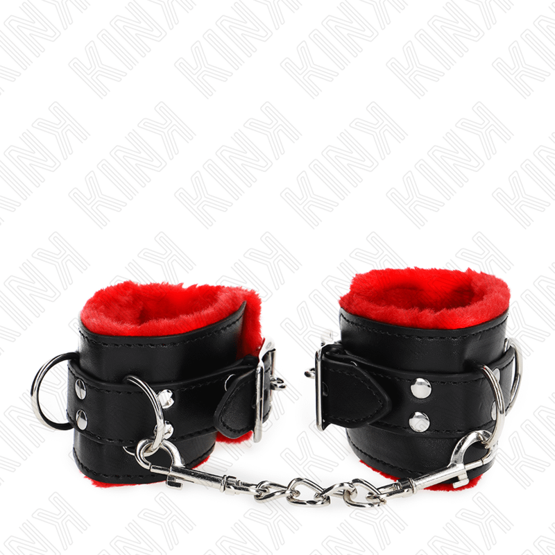 KINK - FUR LINED WRIST RESTRAINTS WITH SQUARE HOLES RED AND BLACK BELT ADJUSTABLE 17-29 CM X 6 CM - Bild 3