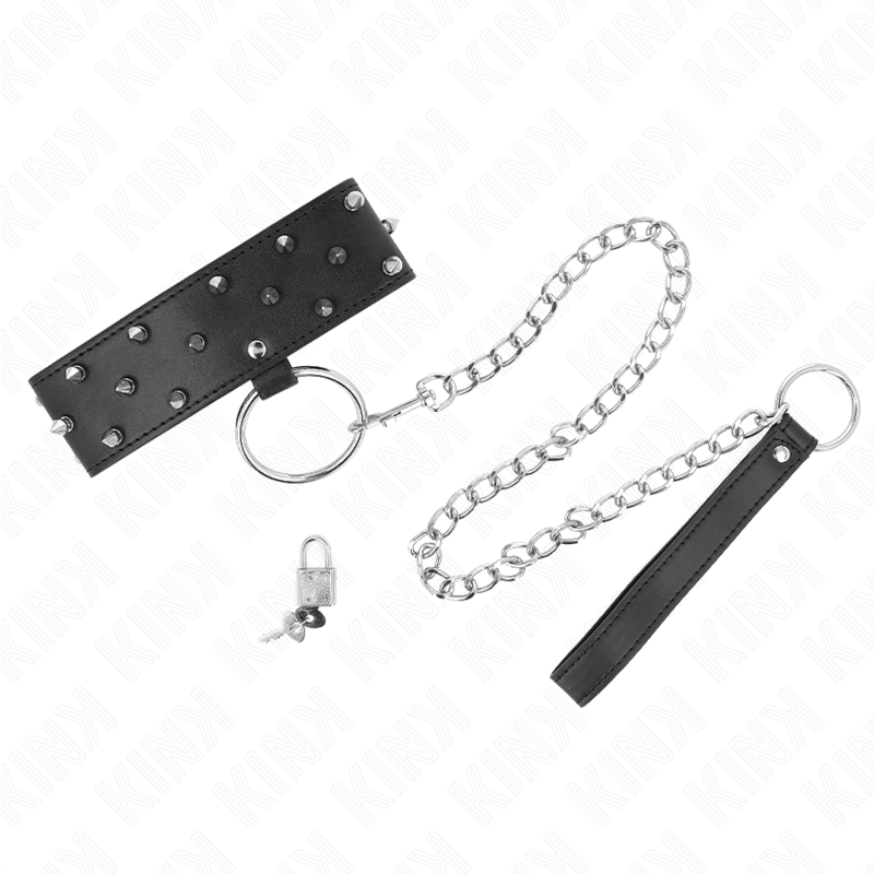 KINK - NECKLACE WITH LEASH 65 CM WITH SILVER STUDS MODEL 5 ADJUSTABLE 36-43 CM X 5 CM - Bild 2