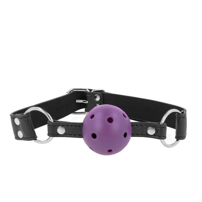 KINK - Andningsbar boll 4 CM GAG MED DUBBEL RIVET Lila 62,5 x 2,5 CM JUSTERBAR 42-58 CM