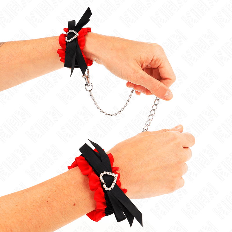 KINK - LACE ELASTIC WRIST RESTRAINTS RED HEART DETAILS ADJUSTABLE 22-35 CM - Bild 3