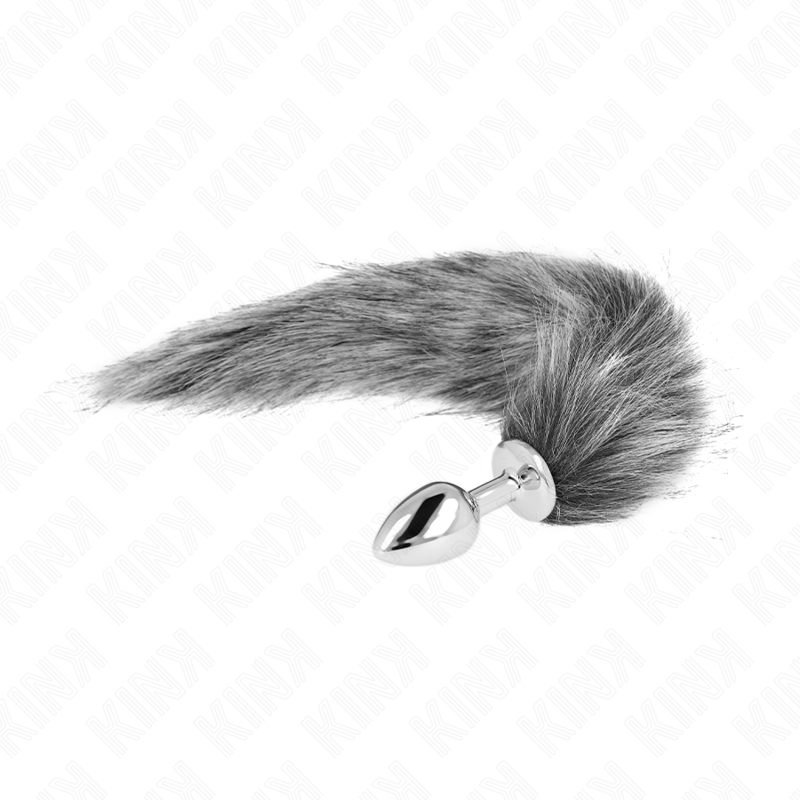 KINK - ANALPLUGG STORLEK S 7 X 3 CM MED SYNTETISK SVANS 40 CM GRÅ