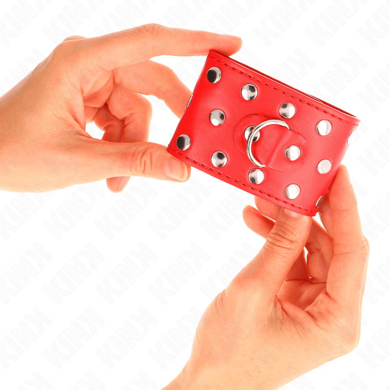KINK - WRIST RESTRAINTS WITH SNAP FASTEN FULL OF RIVETS RED ADJUSTABLE 19-24 CM X 5.5 CM - Image 3