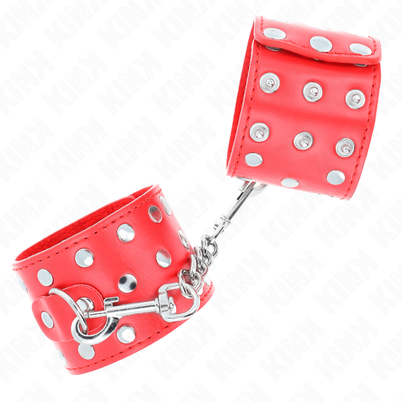 KINK - WRIST RESTRAINTS WITH SNAP FASTEN FULL OF RIVETS RED ADJUSTABLE 19-24 CM X 5.5 CM - Image 2