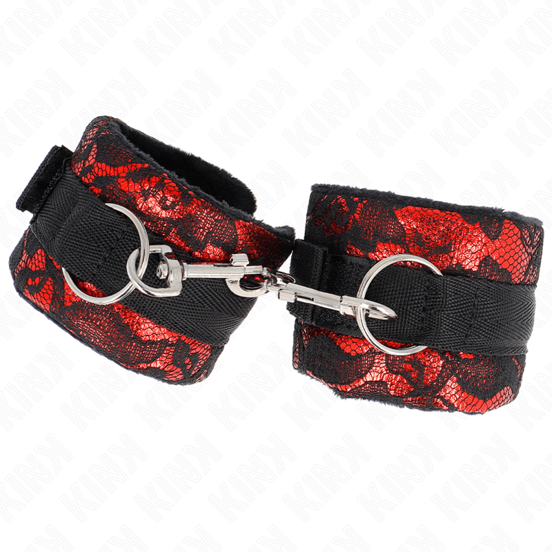 KINK - SHORT VELVET LACE WRIST RESTRAINTS AND NYLON BIND RED / BLACK 23 X 6.5 CM - Bild 2