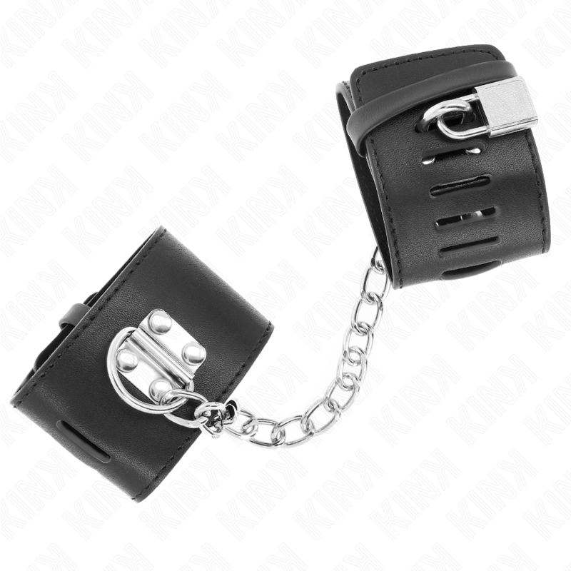 KINK - FIXED WRIST RESTRAINTS WITH CHAIN 30 CM AND PADLOCK CLOSURE BLACK ADJUSTABLE 16-23 CM X 5.5 CM - Image 2