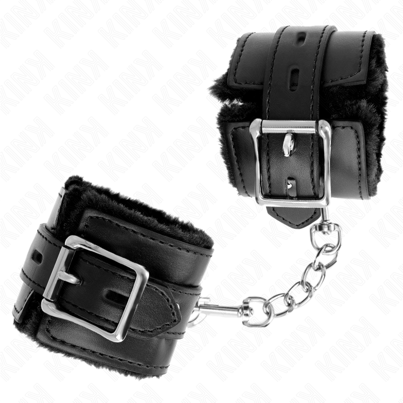 KINK - FUR LINED WRIST RESTRAINTS WITH SQUARE HOLES BLACK AND BLACK BELT ADJUSTABLE 17-29 CM X 6 CM - Bild 2