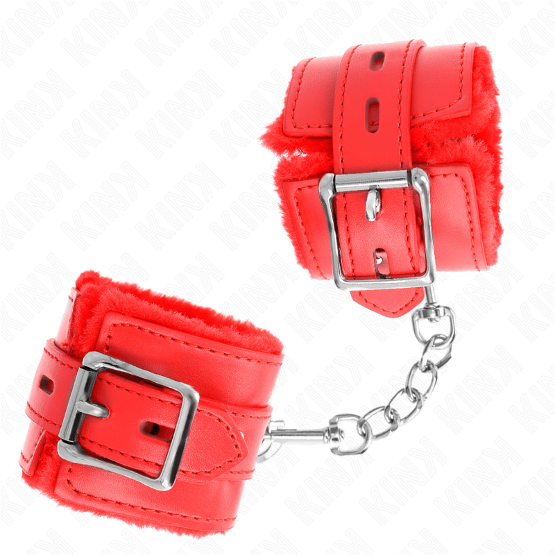KINK - FUR LINED WRIST RESTRAINTS WITH SQUARE HOLES RED AND RED BELT ADJUSTABLE 17-29 CM X 6 CM - Bild 2