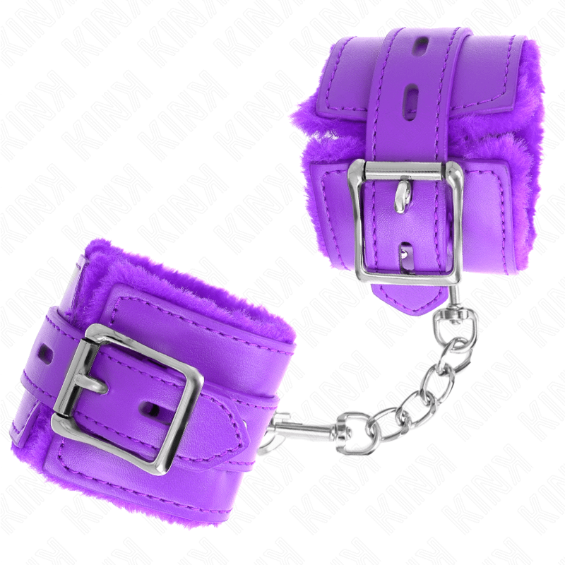 KINK - FUR LINED WRIST RESTRAINTS WITH SQUARE HOLES PURPLE AND PURPLE BELT ADJUSTABLE 17-29 CM X 6 CM - Image 2