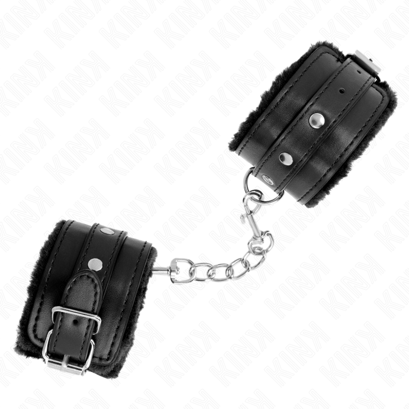 KINK - PREMIUM FUR LINED WRIST RESTRAINTS BLACK WITH BLACK BELT ADJUSTABLE 17-29 CM X 6 CM - Image 2