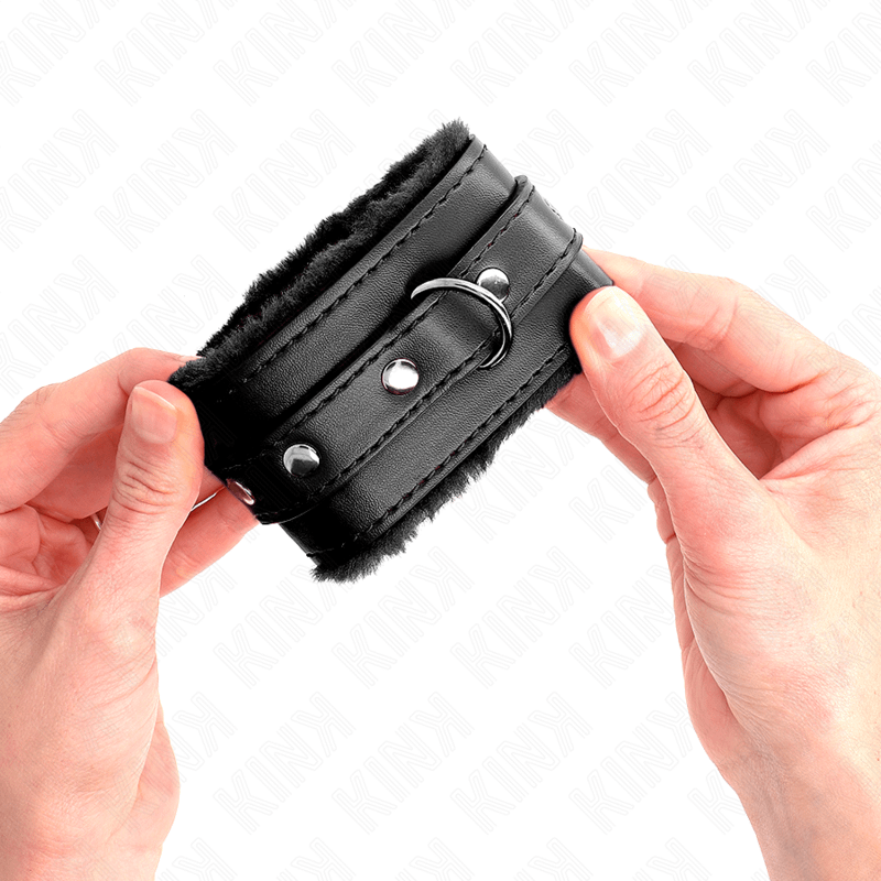 KINK - PREMIUM FUR LINED WRIST RESTRAINTS BLACK WITH BLACK BELT ADJUSTABLE 17-29 CM X 6 CM - Image 3