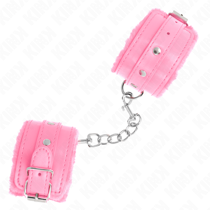 KINK - PREMIUM FUR LINED WRIST RESTRAINTS PINK WITH PINK BELT ADJUSTABLE 17-29 CM X 6 CM - Image 2