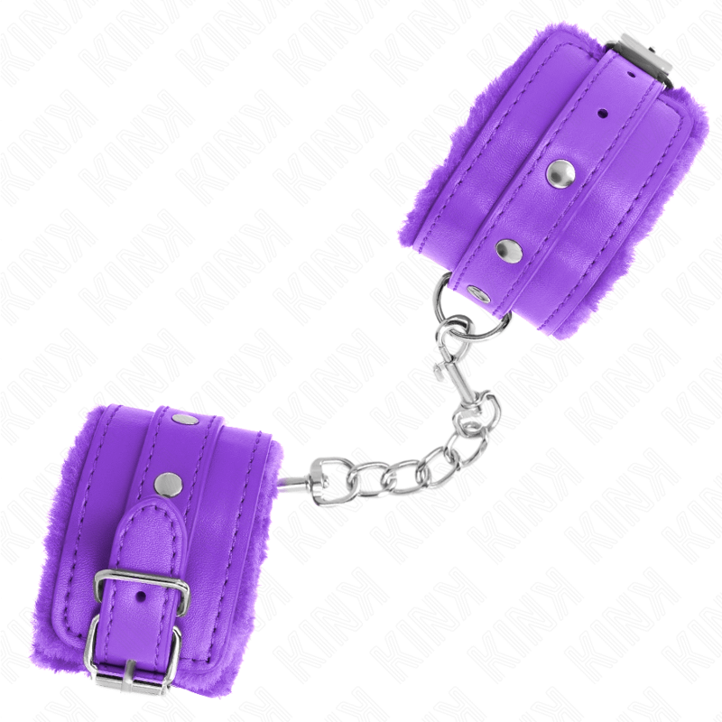 KINK - PREMIUM FUR LINED WRIST RESTRAINTS PURPLE WITH PURPLE BELT ADJUSTABLE 17-29 CM X 6 CM - Image 2
