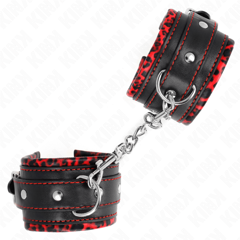 KINK - FUR LINED WRIST RESTRAINTS RED / BLACK ADJUSTABLE 17-29 CM X 6 CM - Image 2