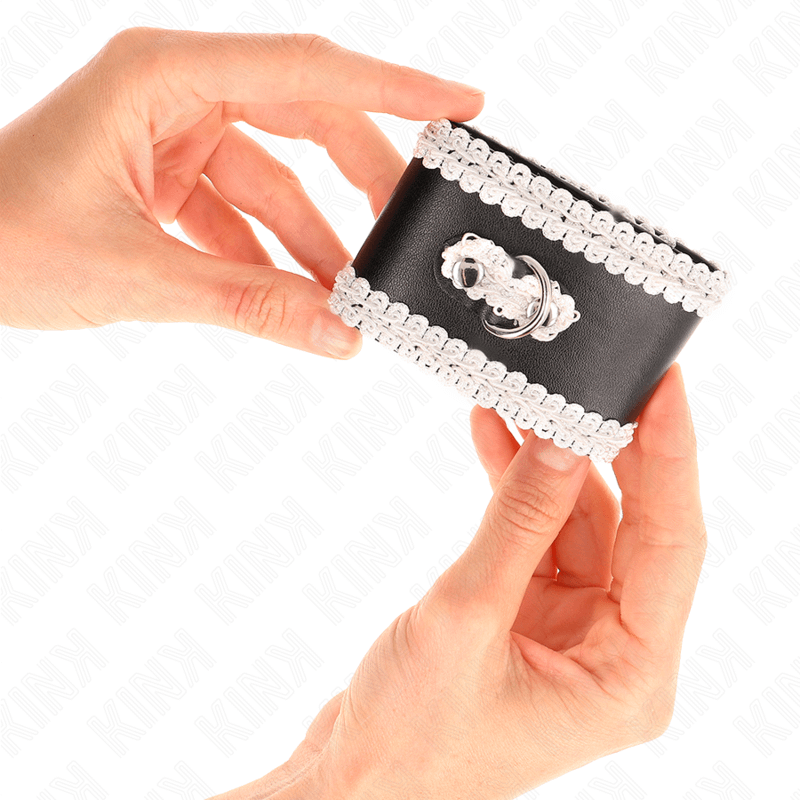 KINK - BLACK WRIST RESTRAINTS WITH WHITE DECORATE LACE ADJSUTABLE 20-23 CM X 5.5 CM - Bild 3