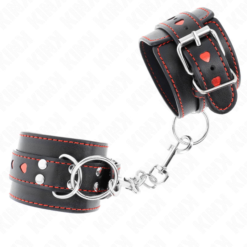 KINK - BLACK WRIST RESTRAINTS WITH RED HEART INLAY ADJUSTABLE 21-28 CM X 5.5 CM - Bild 2
