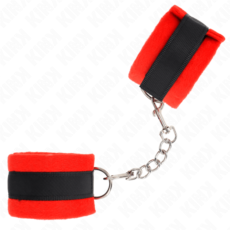 KINK - BEGINNER FUR HAND CUFFS BLACK-RED 30 X 7 CM - Image 2