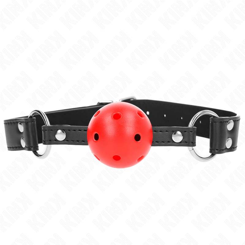 KINK - Andningsbar BOLL 4 CM GAG MED DUBBEL RIVET LÄDER 62,5 x 2,5 CM JUSTERBAR 42-58 CM