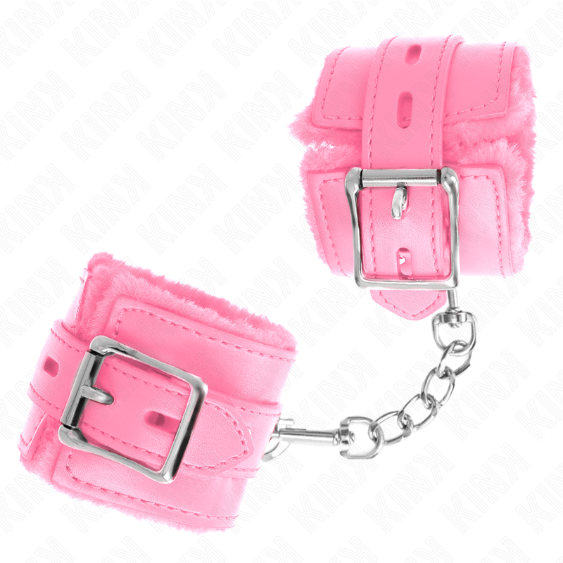 KINK - FUR LINED WRIST RESTRAINTS WITH SQUARE HOLES PINK AND PINK BELT ADJUSTABLE 17-29 CM X 6 CM - Bild 2