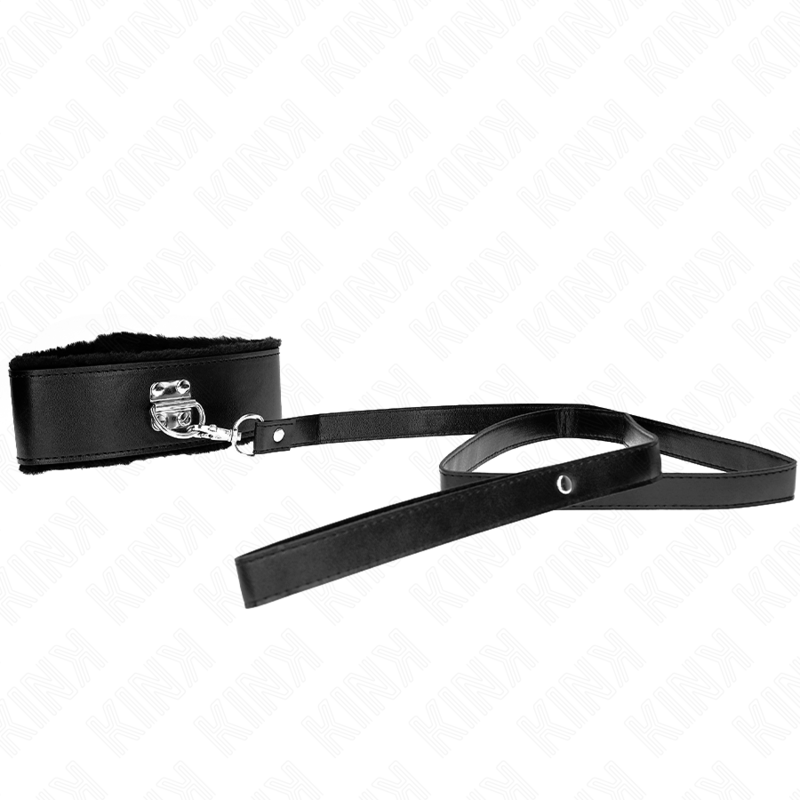 KINK - HALSBAND MED KOPPEL 116 CM MED SILVERKNOPPAR MODELL 4 SVART JUSTERBART 40-48 CM X 6 CM