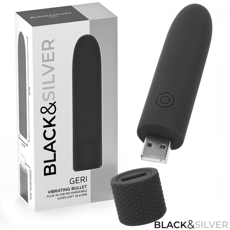 BLACK SILVER - GERI USB RECHARGEABLE VIBRATING BULLET 8 VIBRATIONS BLACK 10 X 2.2 CM