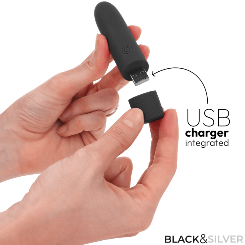 BLACK SILVER - GERI USB RECHARGEABLE VIBRATING BULLET 8 VIBRATIONS BLACK 10 X 2.2 CM - Image 3