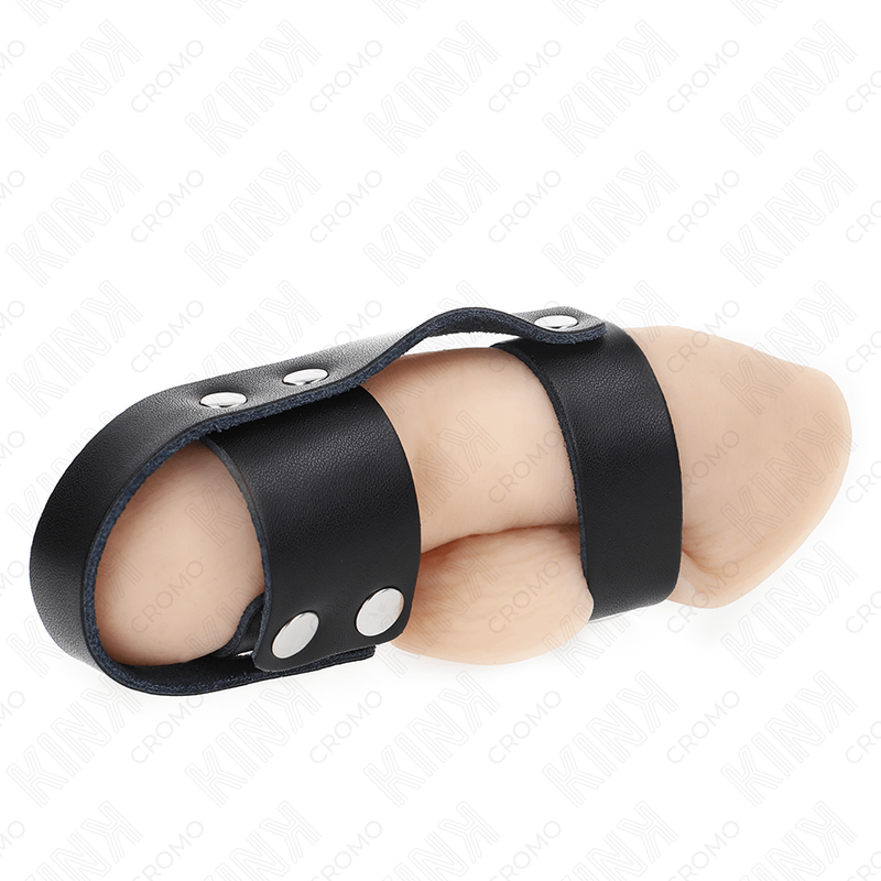 KINK - LEATHER PENIS CAGE RING WITH ADJUSTABLE BALL DIVIDER - Image 2