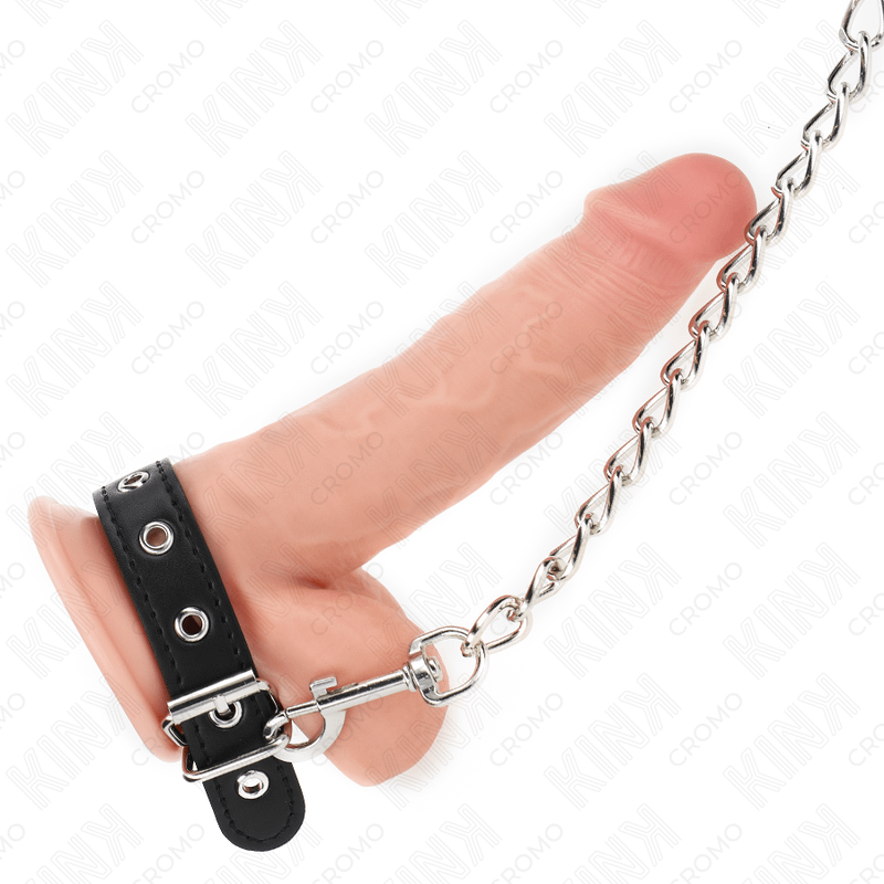 KINK - LEATHER PENIS RING WITH STRAP 21.5 X 2 CM AND METAL CHAIN 60 CM - Image 2