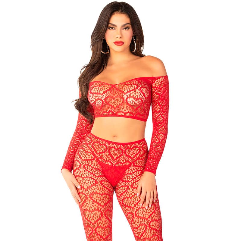 LEG AVENUE - CROP TOP + STOCKINGS RED ONE SIZE - Image 2